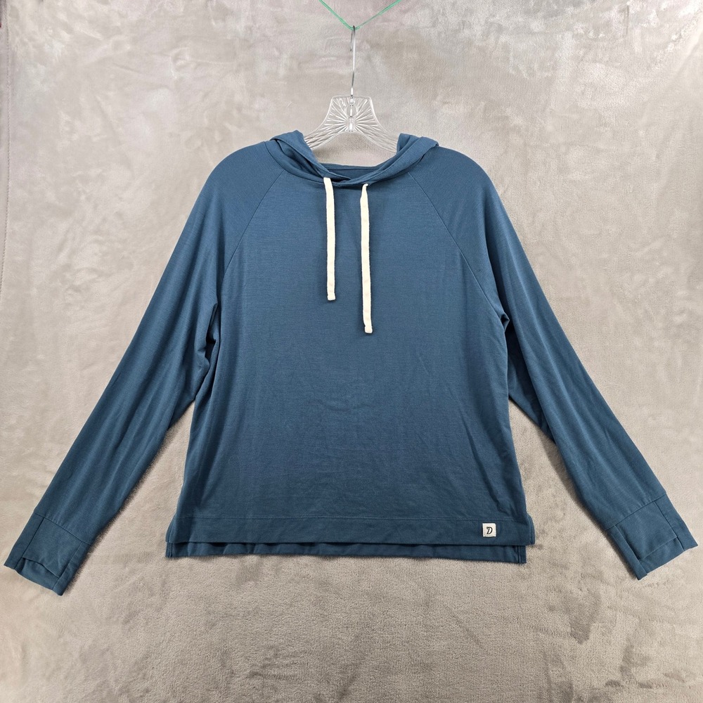 Duck Camp Women Medium Hoodie Blue Bamboo Viscose Blend Raglan Long Sleeve Top